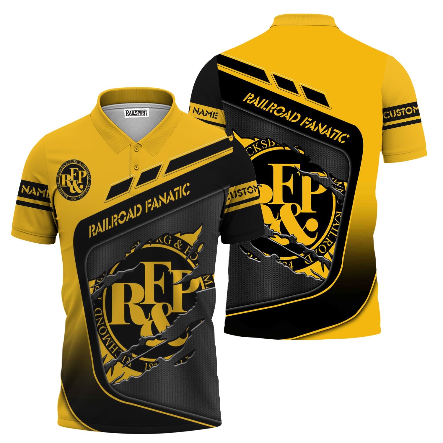 Railspirit Personalized Richmond, Fredericksburg And Potomac Railroad Polo Shirt Ripped Texture Style Train Shirt For Railroad Fanatic