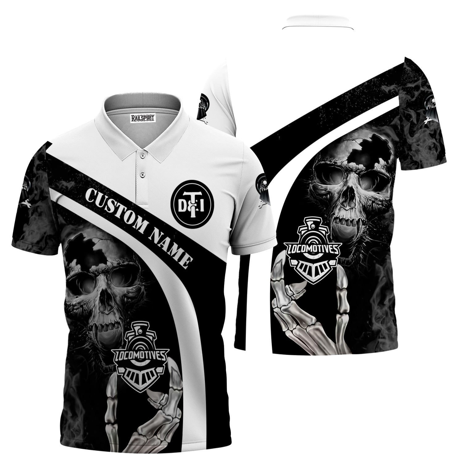 Railspirit Personalized Detroit Toledo And Ironton Railroad Polo Shirt Flame Skull Design Train Shirt for Locomotive Fans