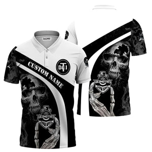 Railspirit Personalized Detroit Toledo And Ironton Railroad Polo Shirt Flame Skull Design Train Shirt for Locomotive Fans