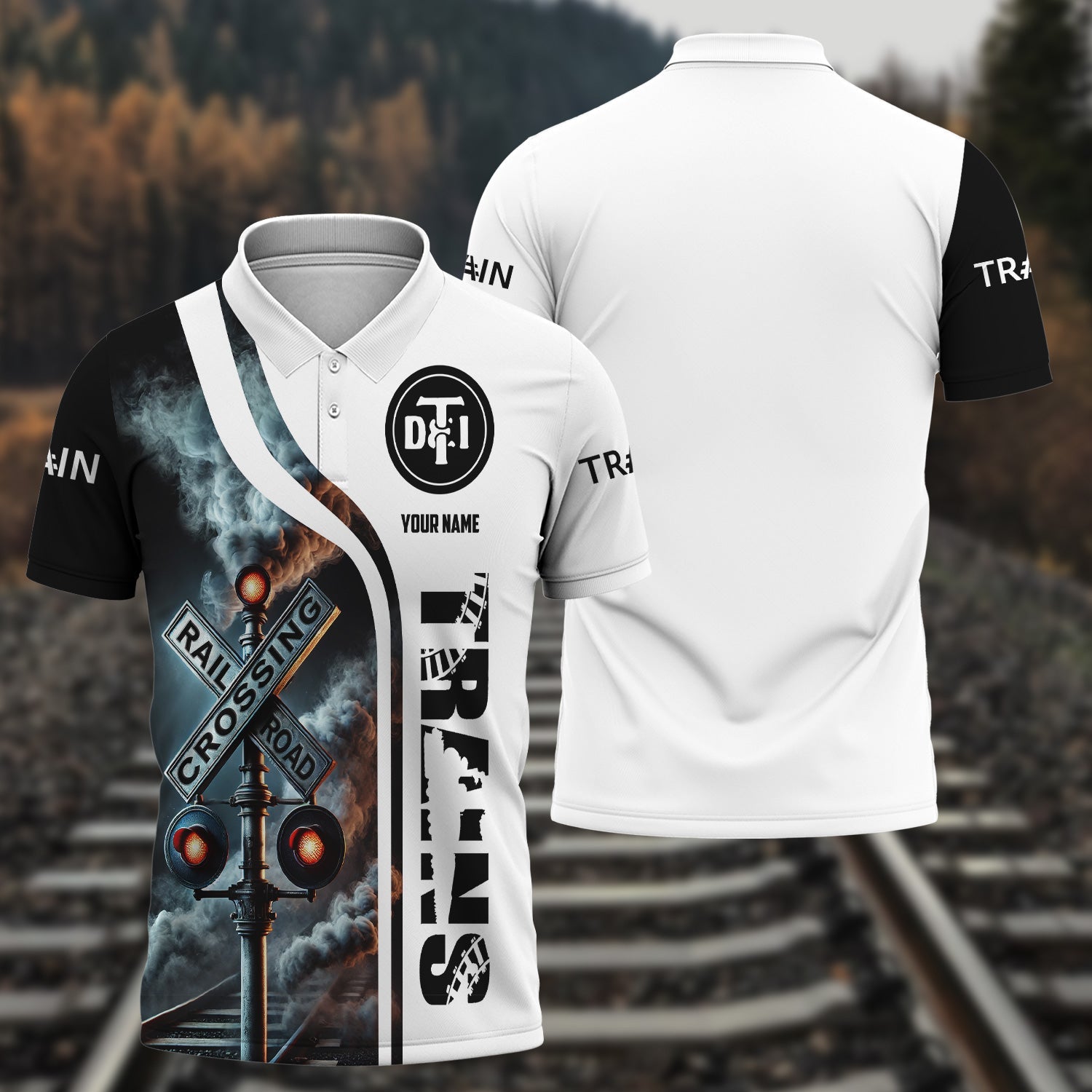 Railspirit Personalized Detroit Toledo And Ironton Railroad Polo Shirt Crossing Railroad Sign American Locomotive Train Shirt All Over Print