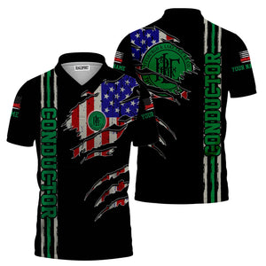 Railspirit Personalized Pittsburgh And Lake Erie Railroad Polo Shirt USA Flag Claw Art with Custom Job Train Shirt