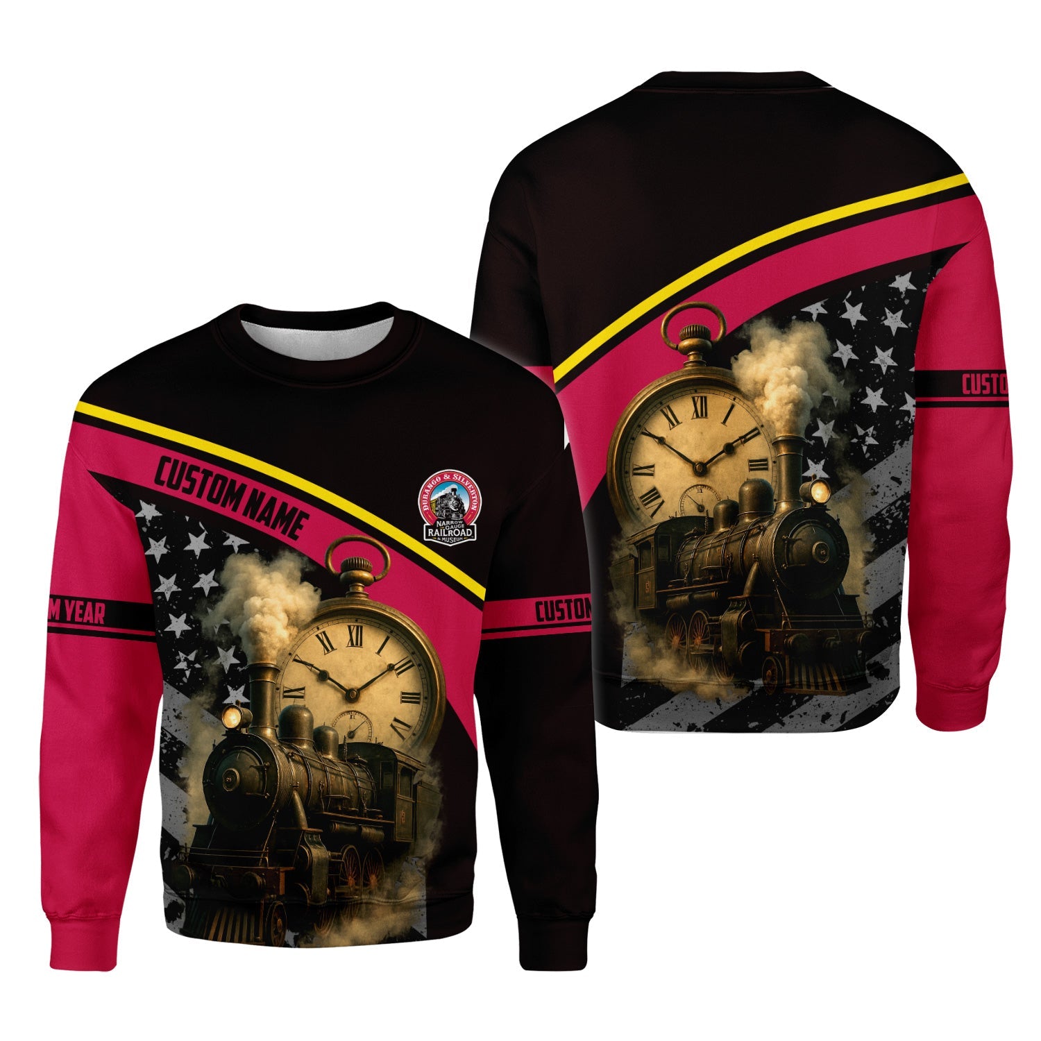 Railspirit Personalized Durango And Silverton Narrow Gauge Railroad Sweatshirt Classic Steam Engine With Retro Pocket Watch Shirt All Over Print