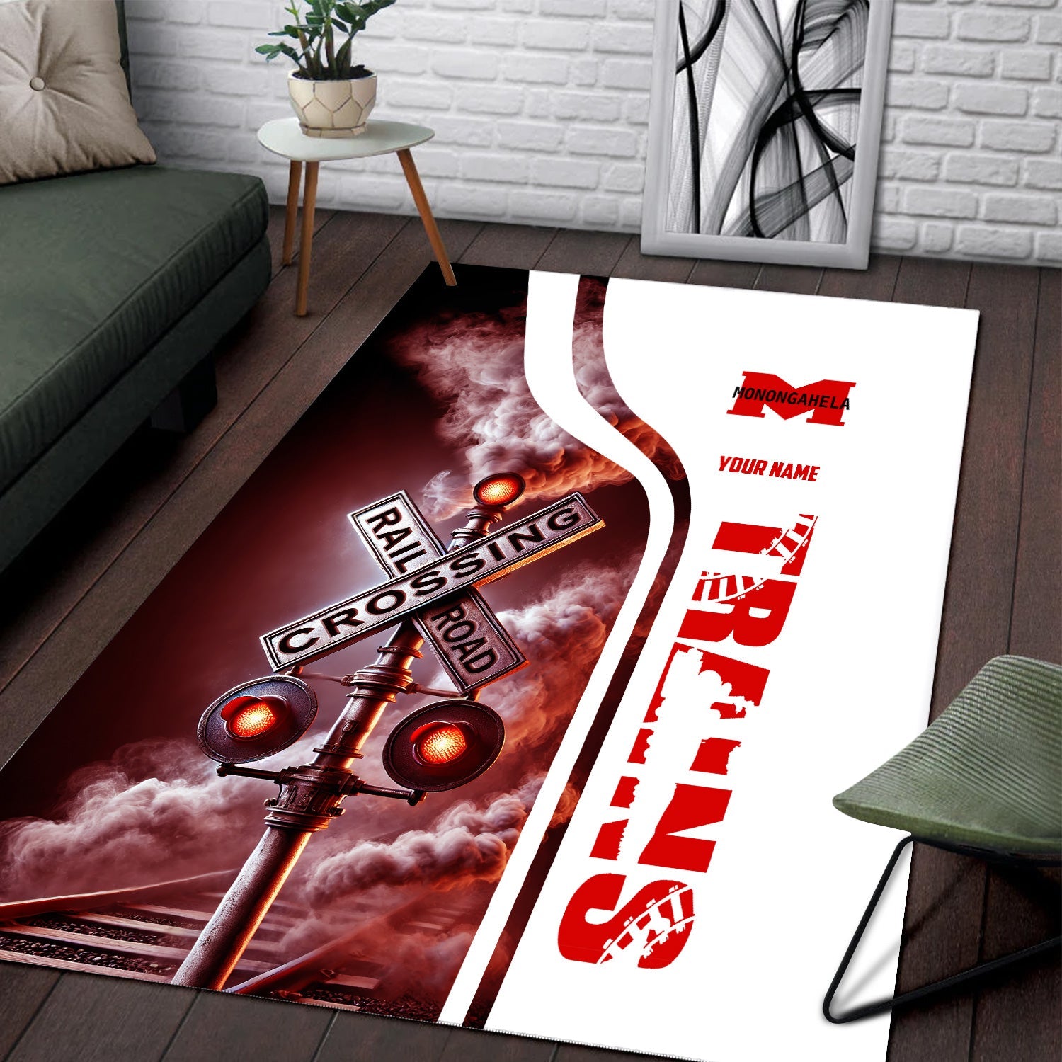 Railspirit Personalized Monongahela Railroad Area Rug Railroad Crossing Sign Rug All Over Print