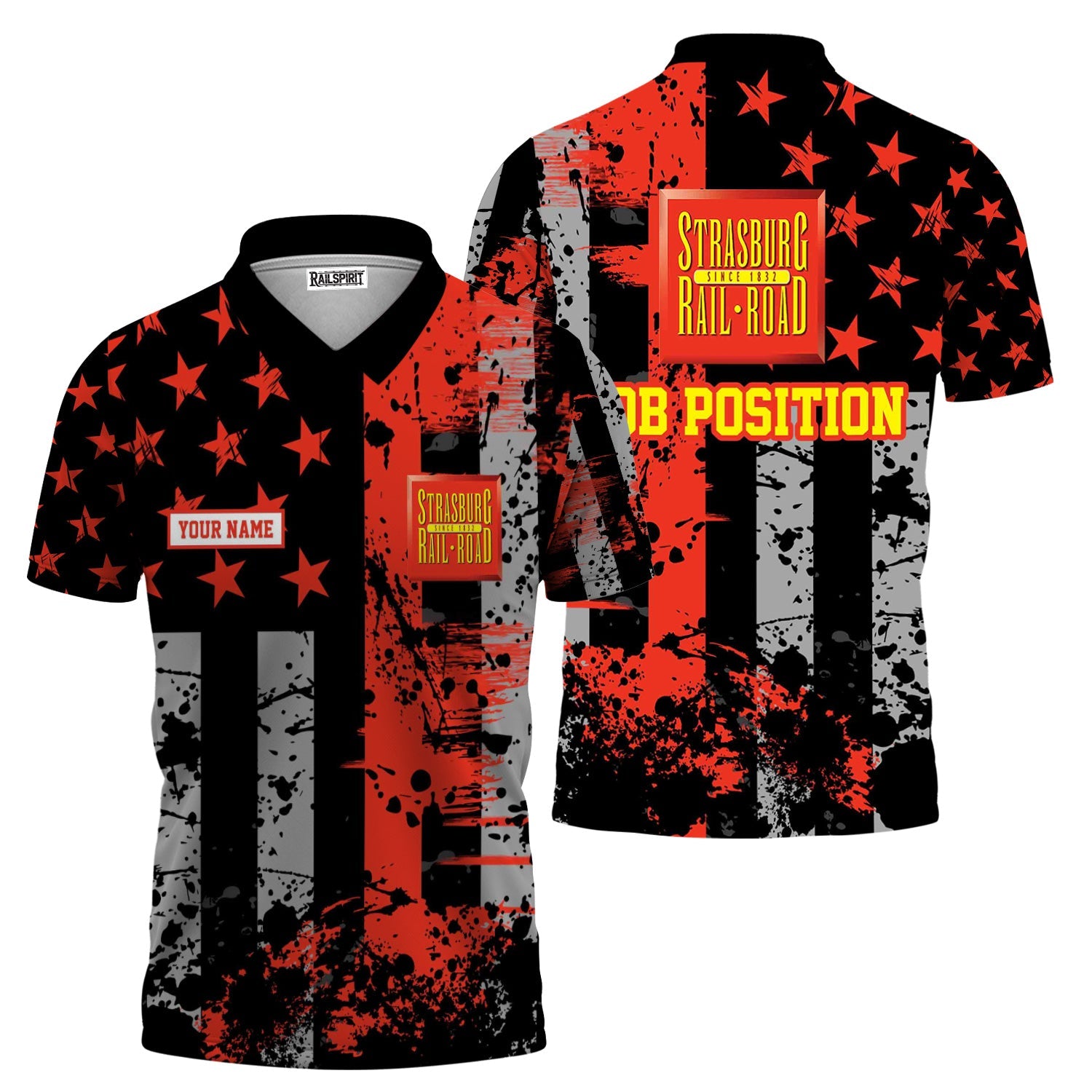 Railspirit Personalized Strasburg Railroad Polo Shirt Artistic Paint American Flag Style Train Shirt