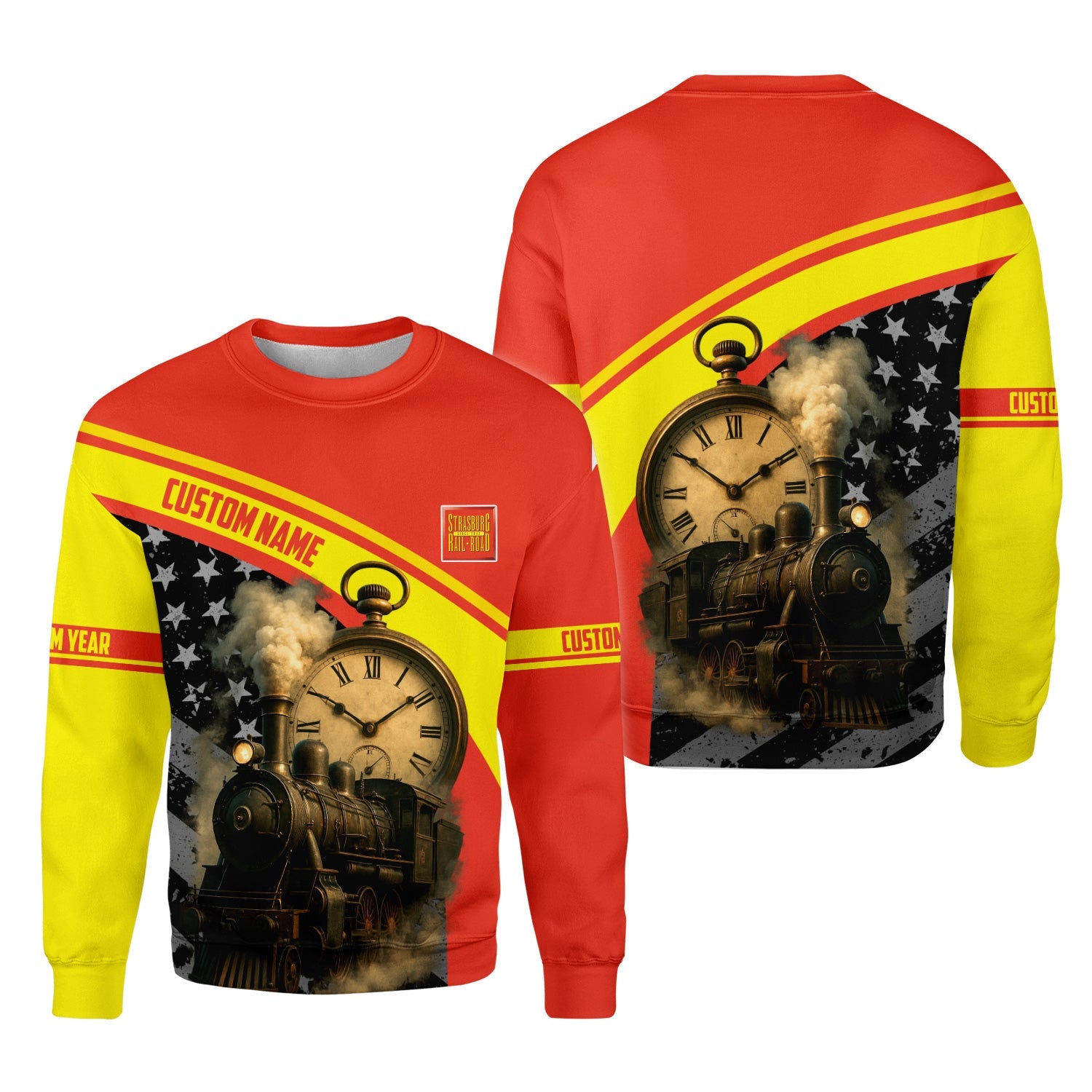Railspirit Personalized Strasburg Railroad Sweatshirt Classic Steam Engine With Retro Pocket Watch Shirt All Over Print