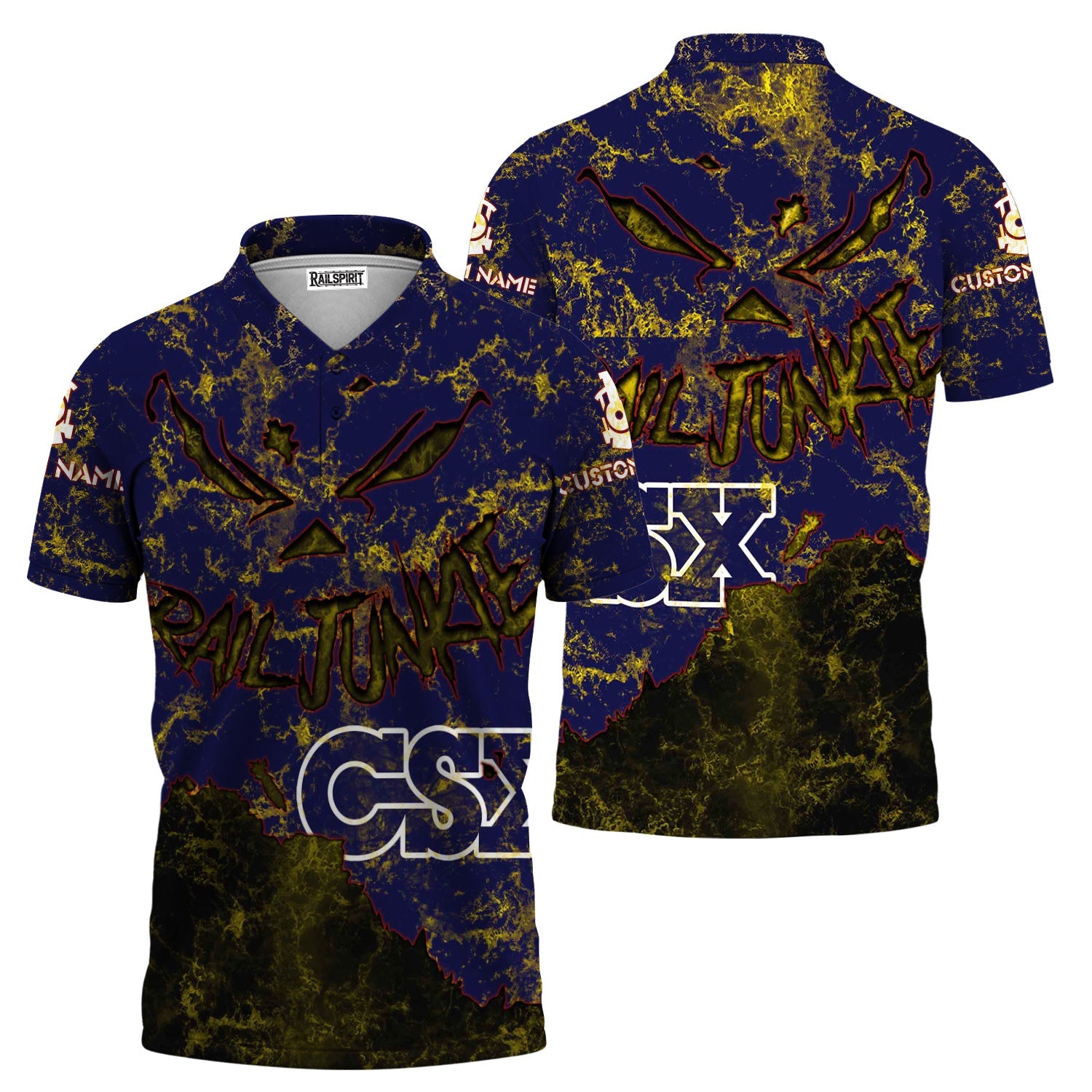 Railspirit Personalized CSX Transportation Railroad Polo Shirt Torn Graphic Style Train Shirt For Rail Junkie