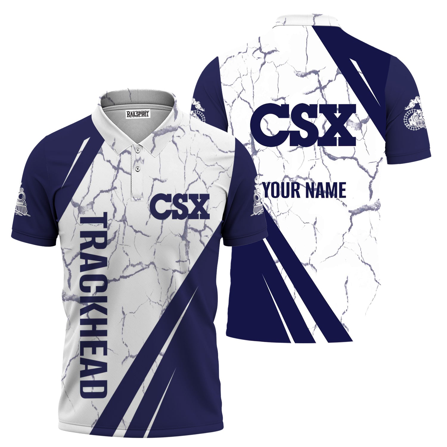 Railspirit Personalized CSX Transportation Railroad Polo Shirt Crackle Texture Style Train Shirt For Trackhead