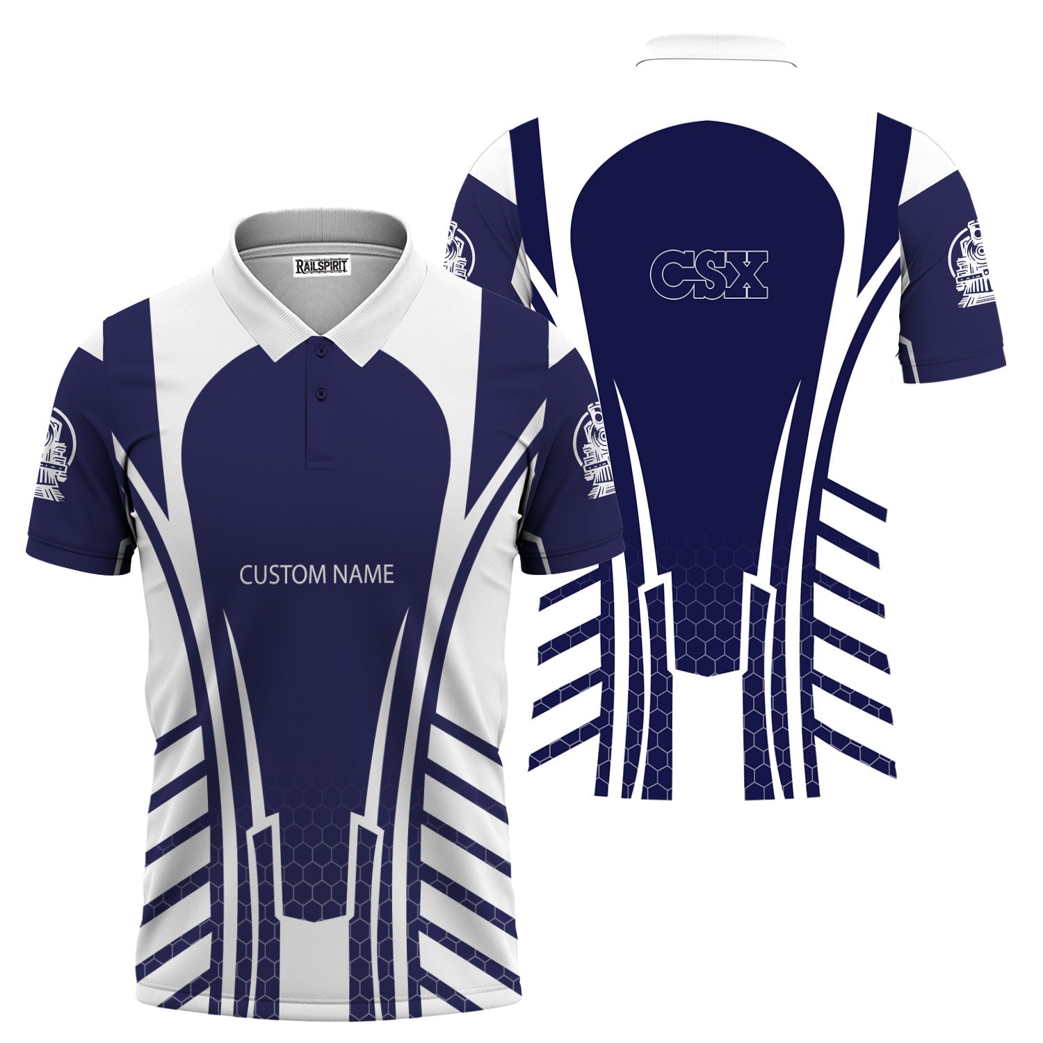 Railspirit Personalized CSX Transportation Railroad Polo Shirt Striped Railroad Style Train Shirt All Over Print