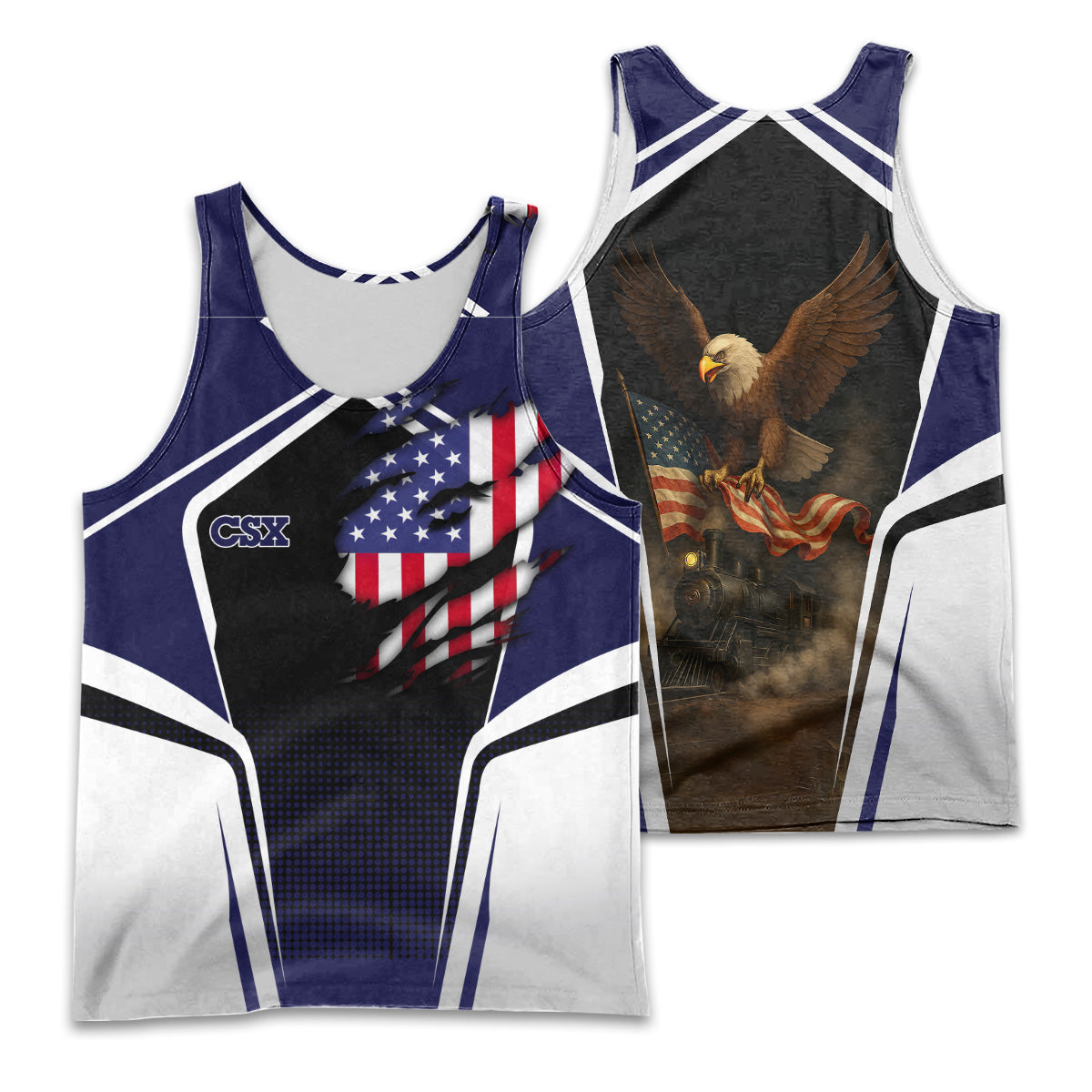 Railspirit Personalized CSX Transportation Railroad Men Tank Top American Eagle Vintage Train Shirt