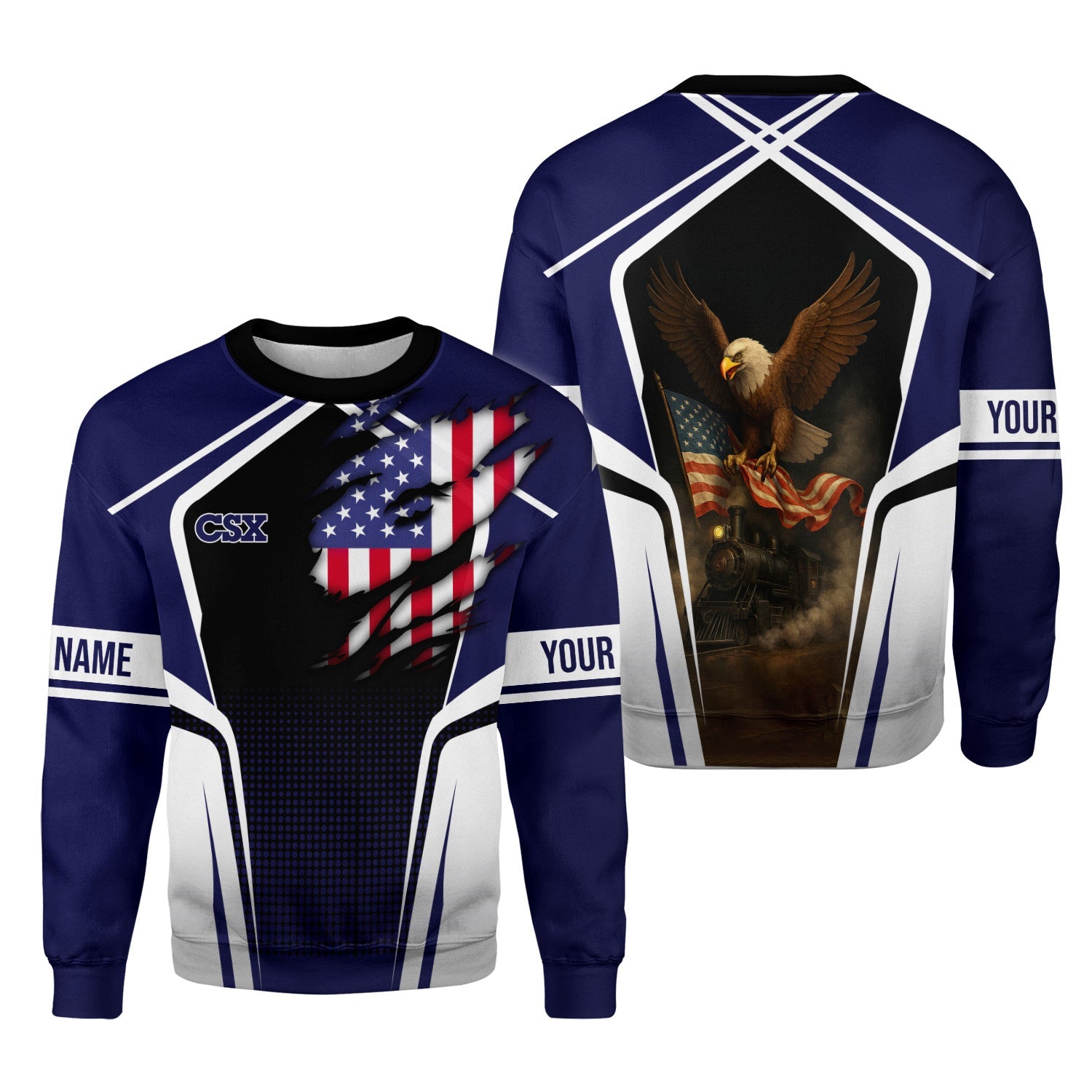 Railspirit Personalized CSX Transportation Railroad Sweatshirt American Eagle Vintage Train Shirt