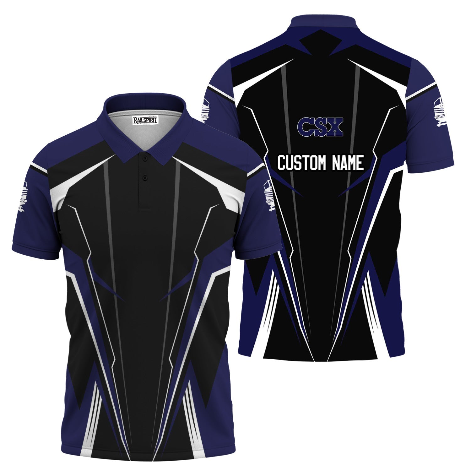 Railspirit Personalized CSX Transportation Railroad Polo Shirt Lightning-Edge Design Train Shirt For Railroad Lovers