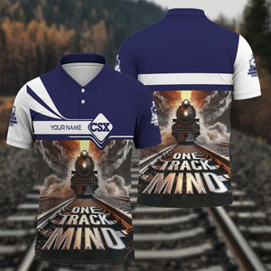 Railspirit Personalized CSX Transportation Railroad Polo Shirt One Track Mind Train Printed Shirt