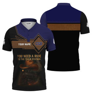 Railspirit Personalized CSX Transportation Railroad Polo Shirt You Need A Ride To The Train Station Shirt For Train Lovers