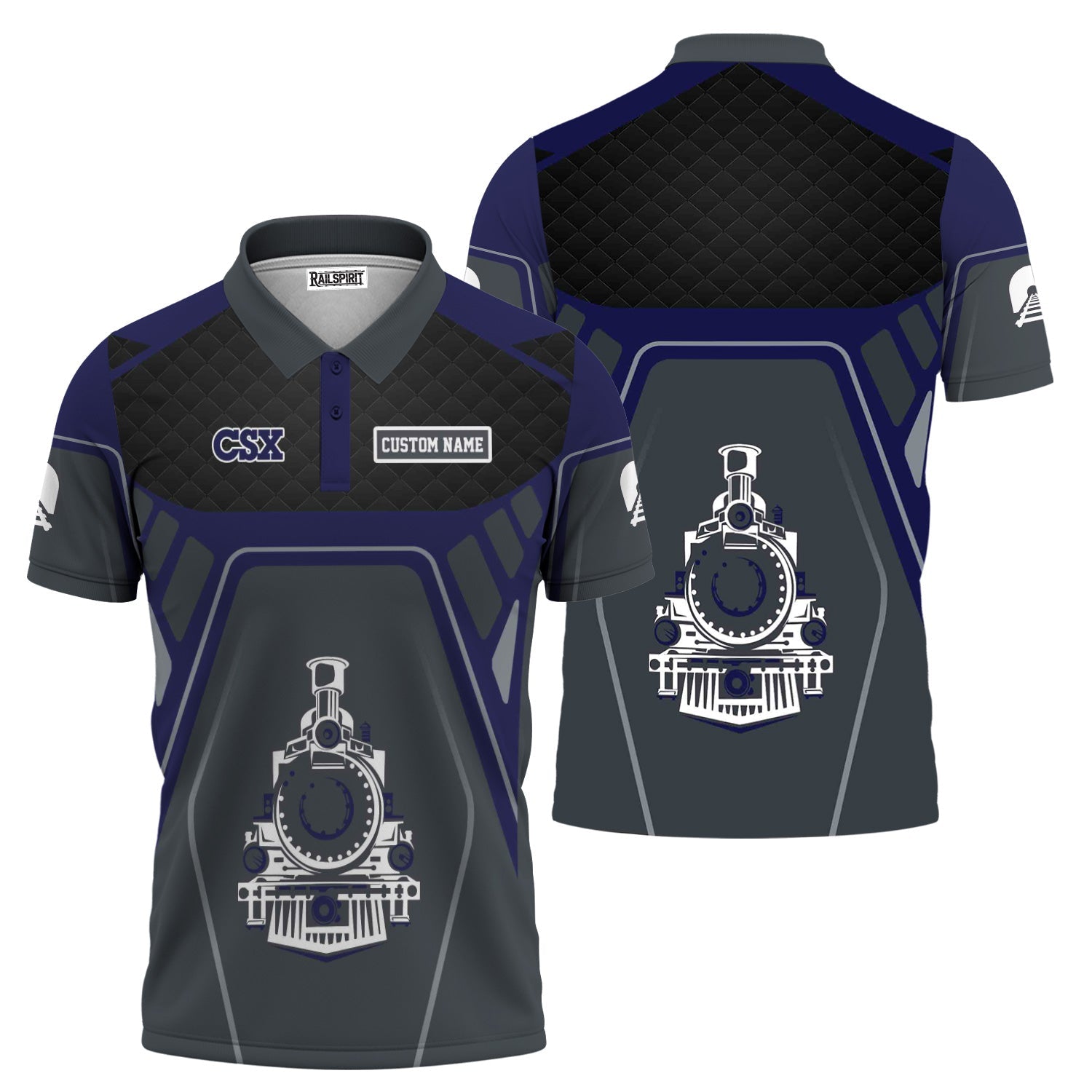 Railspirit Personalized CSX Transportation Railroad Polo Shirt Steam Locomotive Engine Graphic Train Shirt All Over Print