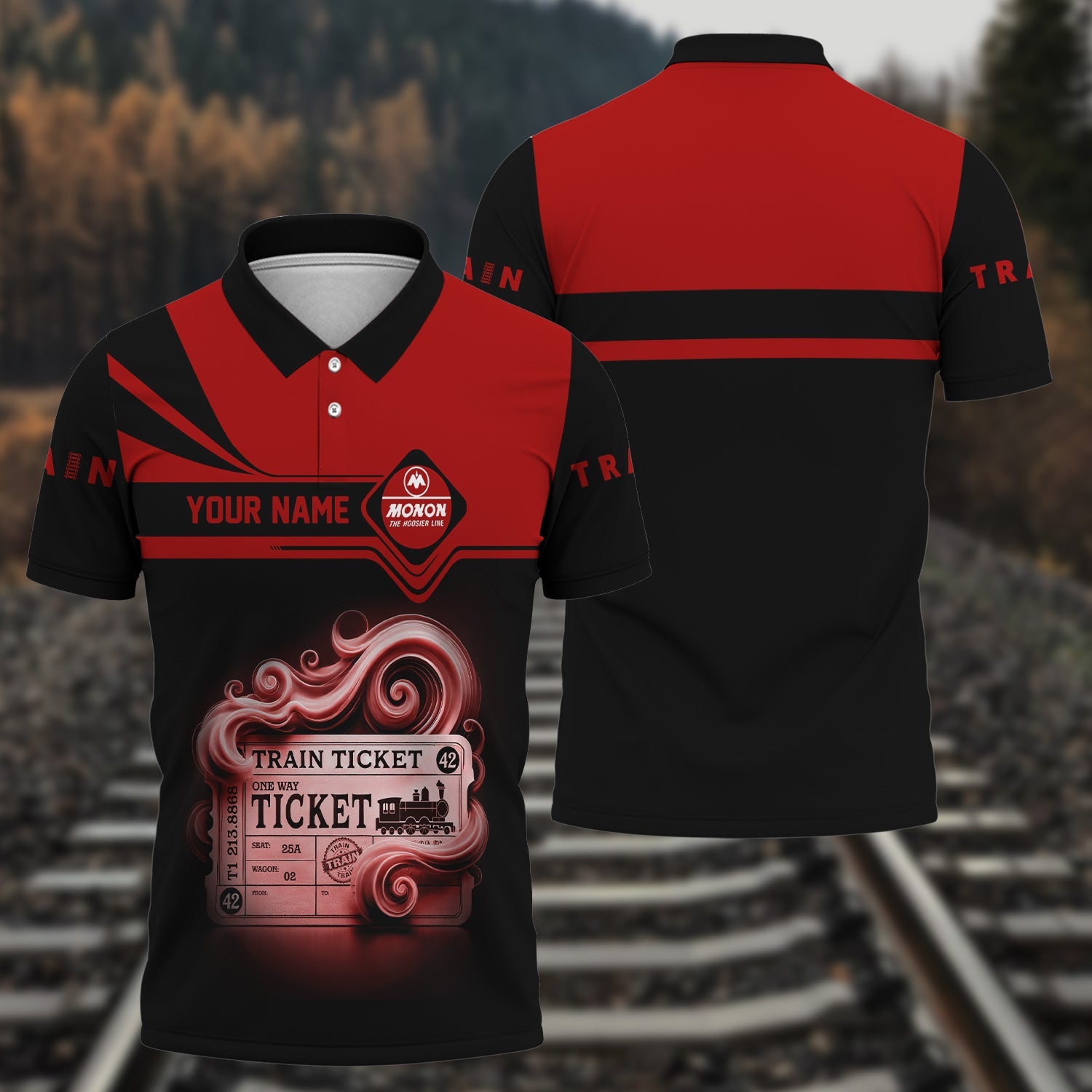 Railspirit Custom Name Monon Railroad Polo Shirt American Train Ticket Printed Shirt
