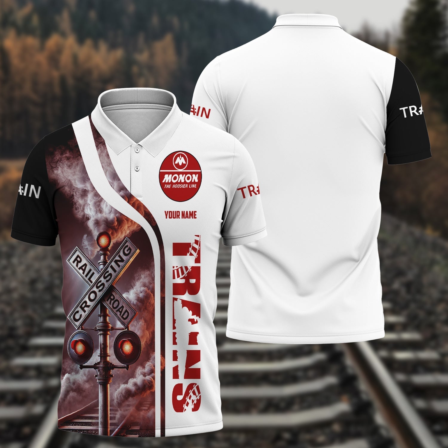 Railspirit Personalized Monon Railroad Polo Shirt Crossing Railroad Sign American Locomotive Train Shirt All Over Print