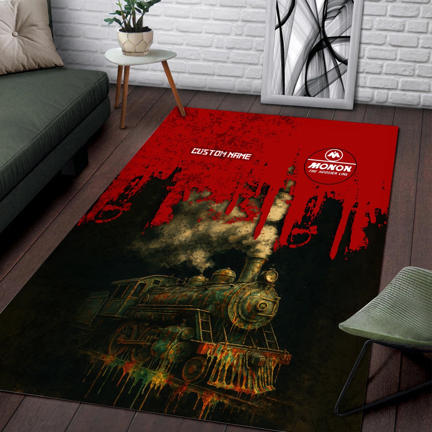 Railspirit Personalized Monon Railroad Area Rug Vintage Train Art Style Rug For Locomotive Fans