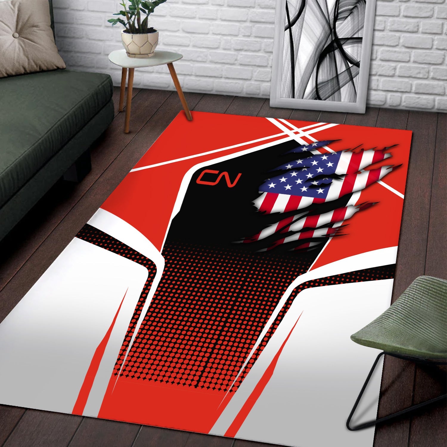 Railspirit Personalized Canadian National Railroad Area Rug American Eagle Vintage Train Rug