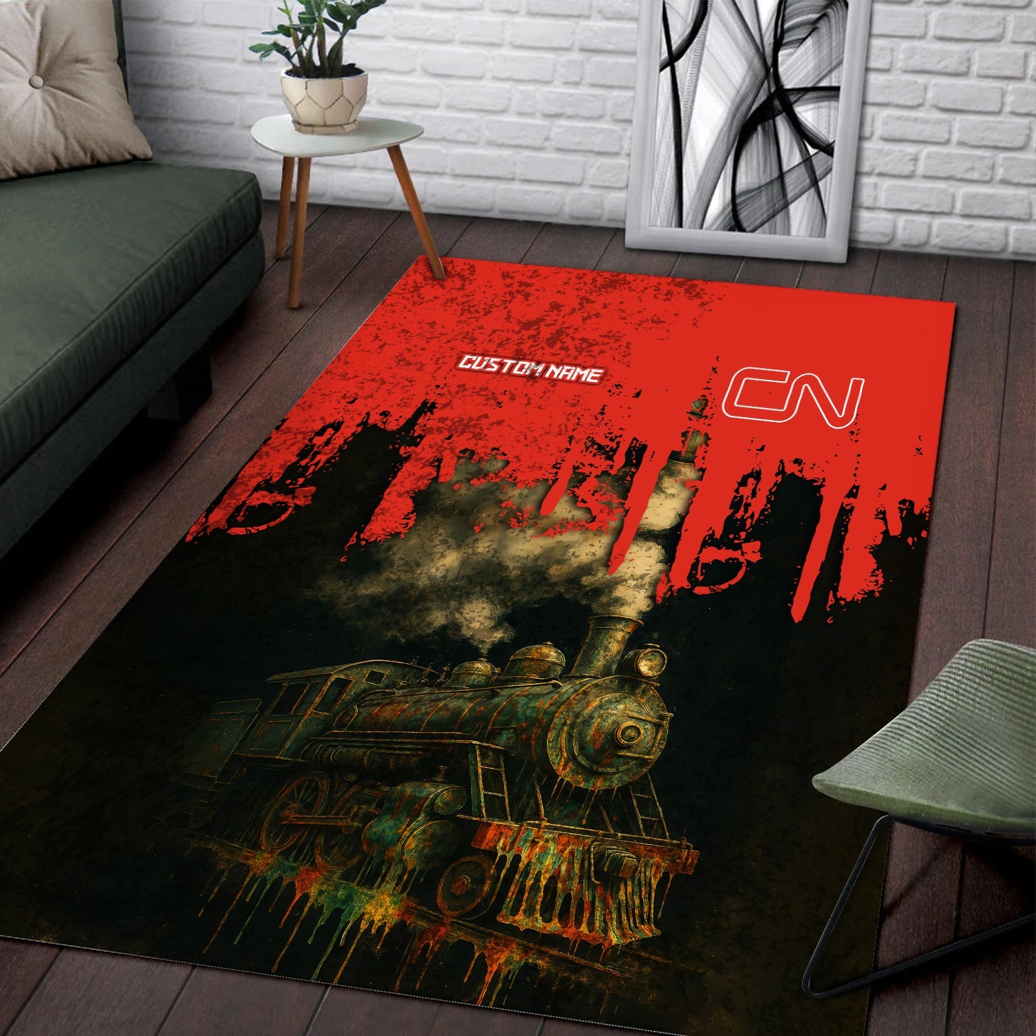 Railspirit Personalized Canadian National Railroad Area Rug Vintage Train Art Style Rug For Locomotive Fans