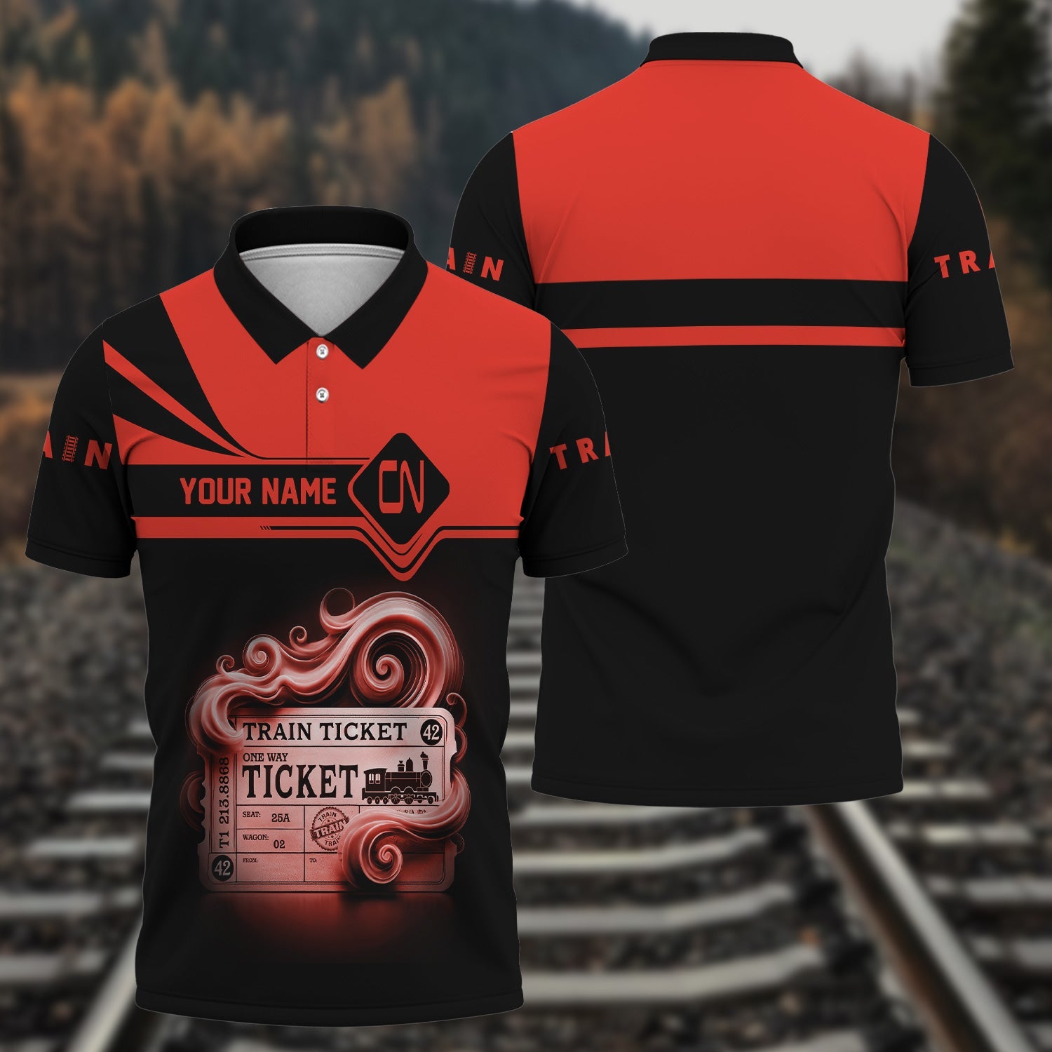 Railspirit Custom Name Canadian National Railroad Polo Shirt American Train Ticket Printed Shirt