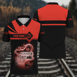 Railspirit Custom Name Canadian National Railroad Polo Shirt American Train Ticket Printed Shirt
