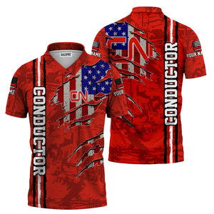 Railspirit Personalized Canadian National Railroad Polo Shirt USA Flag Claw Art with Custom Job Train Shirt