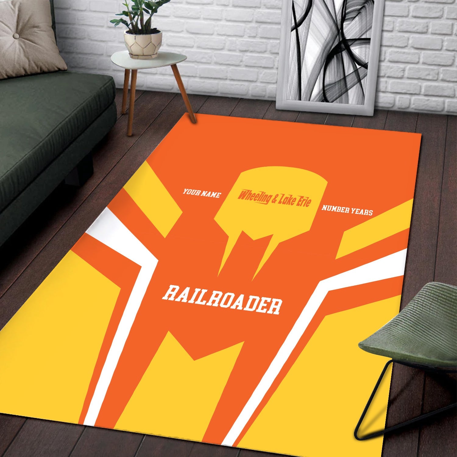 Railspirit Personalized Wheeling And Lake Erie Railroad Area Rug Custom Year Railroader Rug Gift Idea For Train Lover