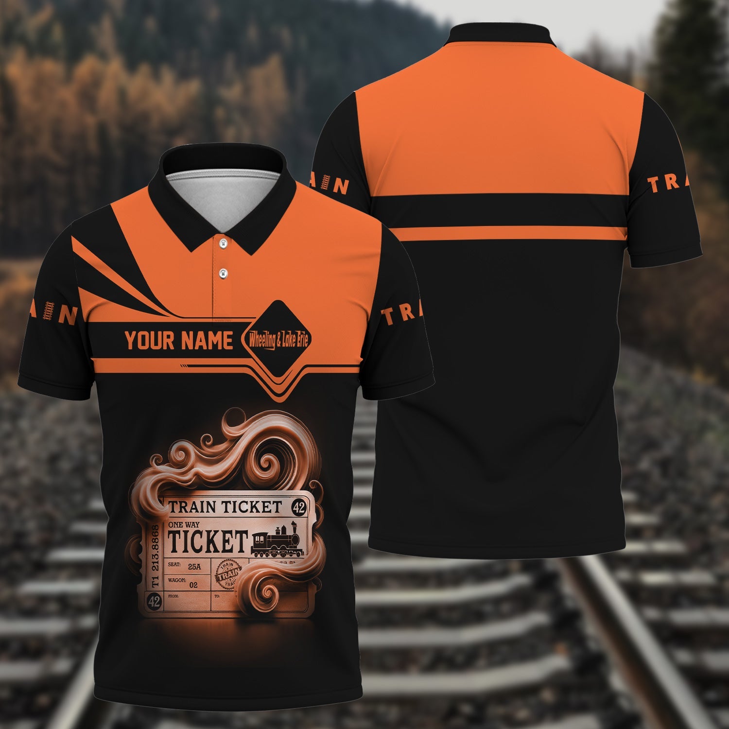 Railspirit Custom Name Wheeling And Lake Erie Railroad Polo Shirt American Train Ticket Printed Shirt