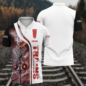 Railspirit Personalized Bangor And Aroostook Railroad Polo Shirt Crossing Railroad Sign American Locomotive Train Shirt All Over Print