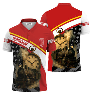 Railspirit Personalized Bangor And Aroostook Railroad Polo Shirt Classic Steam Engine With Retro Pocket Watch Shirt All Over Print