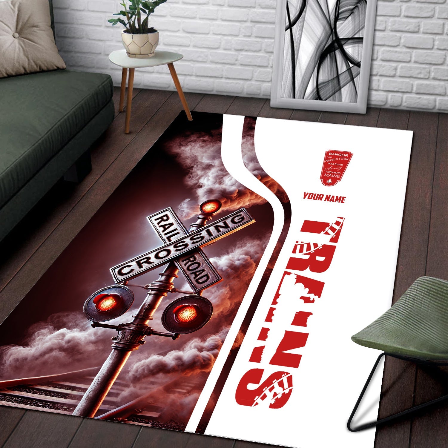 Railspirit Personalized Bangor And Aroostook Railroad Area Rug Railroad Crossing Sign Rug All Over Print