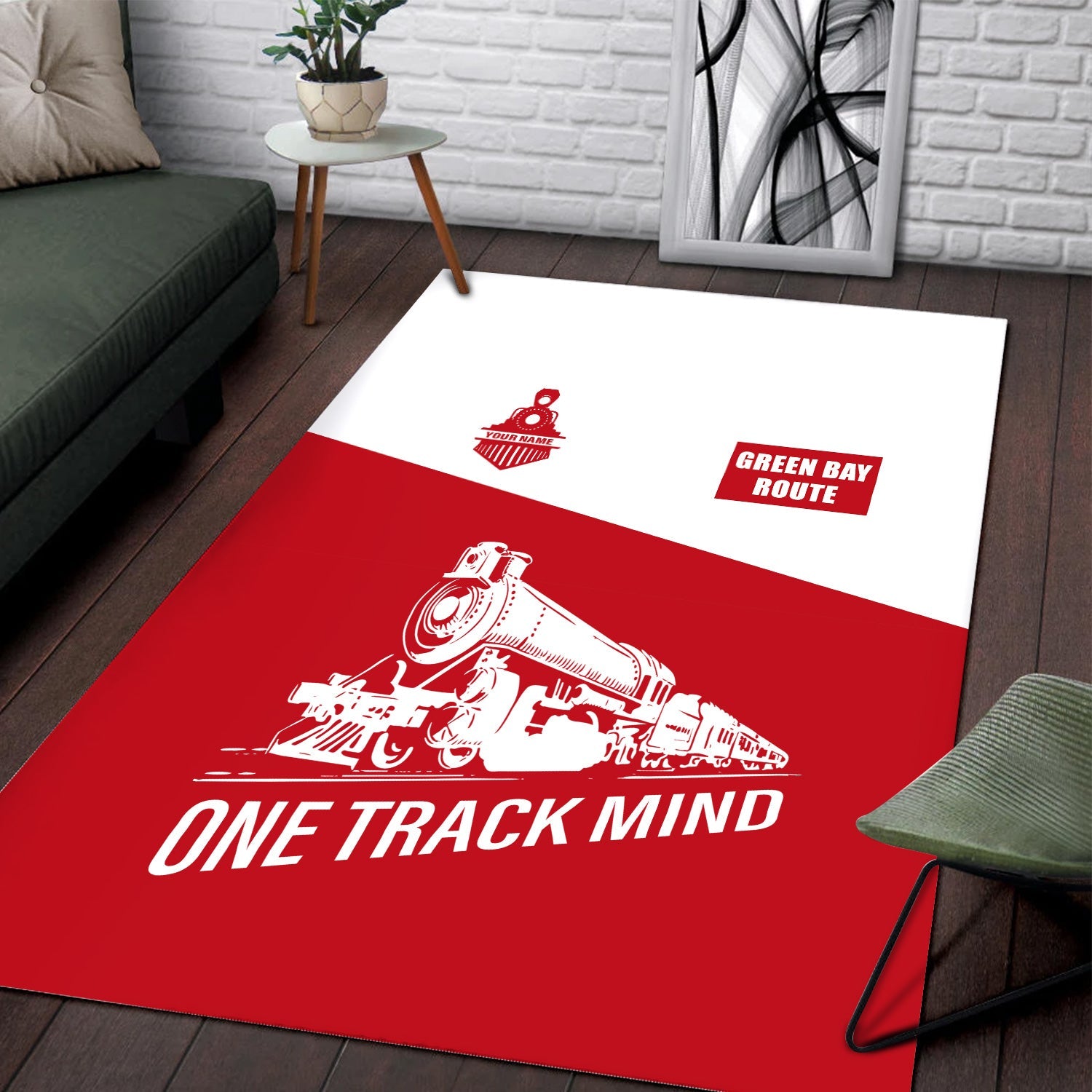 Railspirit Personalized Green Bay & Western Railroad Area Rug One Track Mind Train Rug Gift Idea For Train Lover