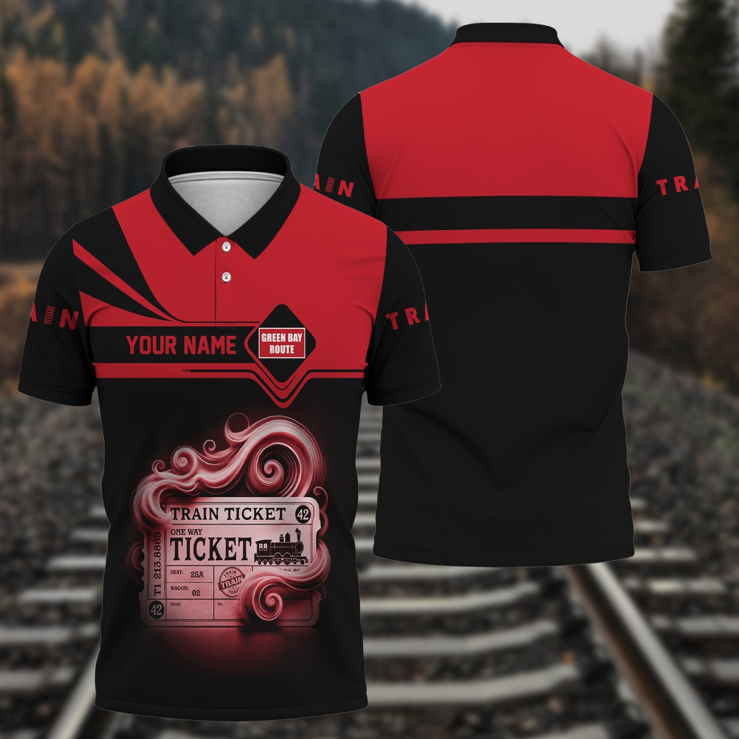 Railspirit Custom Name Green Bay & Western Railroad Polo Shirt American Train Ticket Printed Shirt