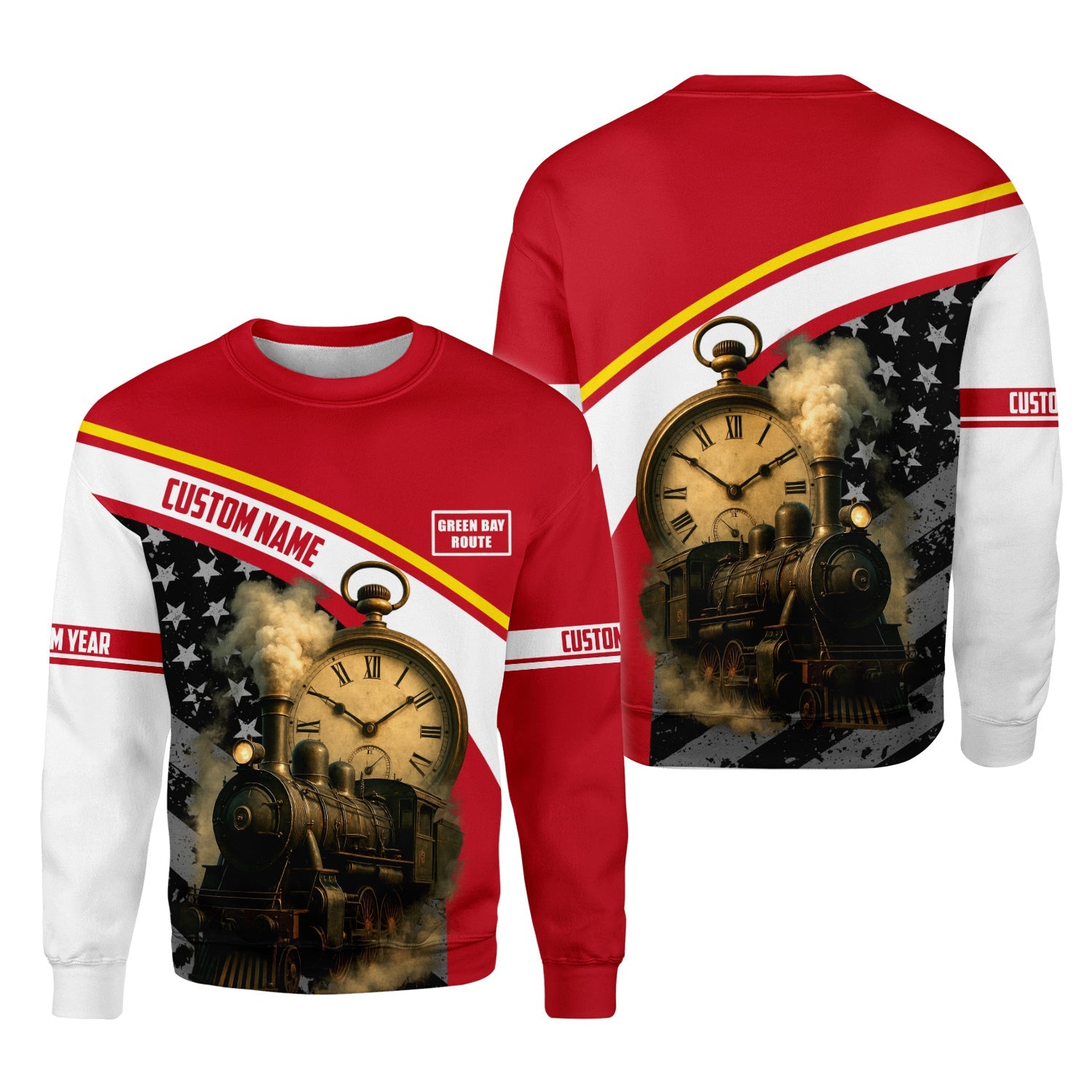 Railspirit Personalized Green Bay & Western Railroad Sweatshirt Classic Steam Engine With Retro Pocket Watch Shirt All Over Print