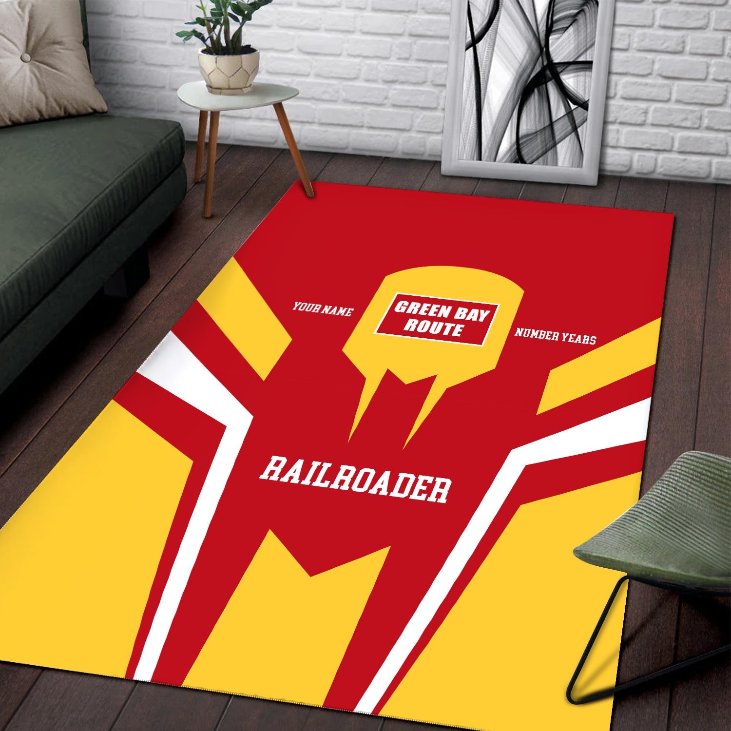 Railspirit Personalized Green Bay & Western Railroad Area Rug Custom Year Railroader Rug Gift Idea For Train Lover