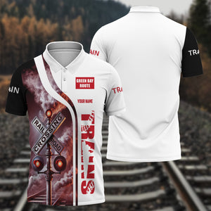 Railspirit Personalized Green Bay & Western Railroad Polo Shirt Crossing Railroad Sign American Locomotive Train Shirt All Over Print