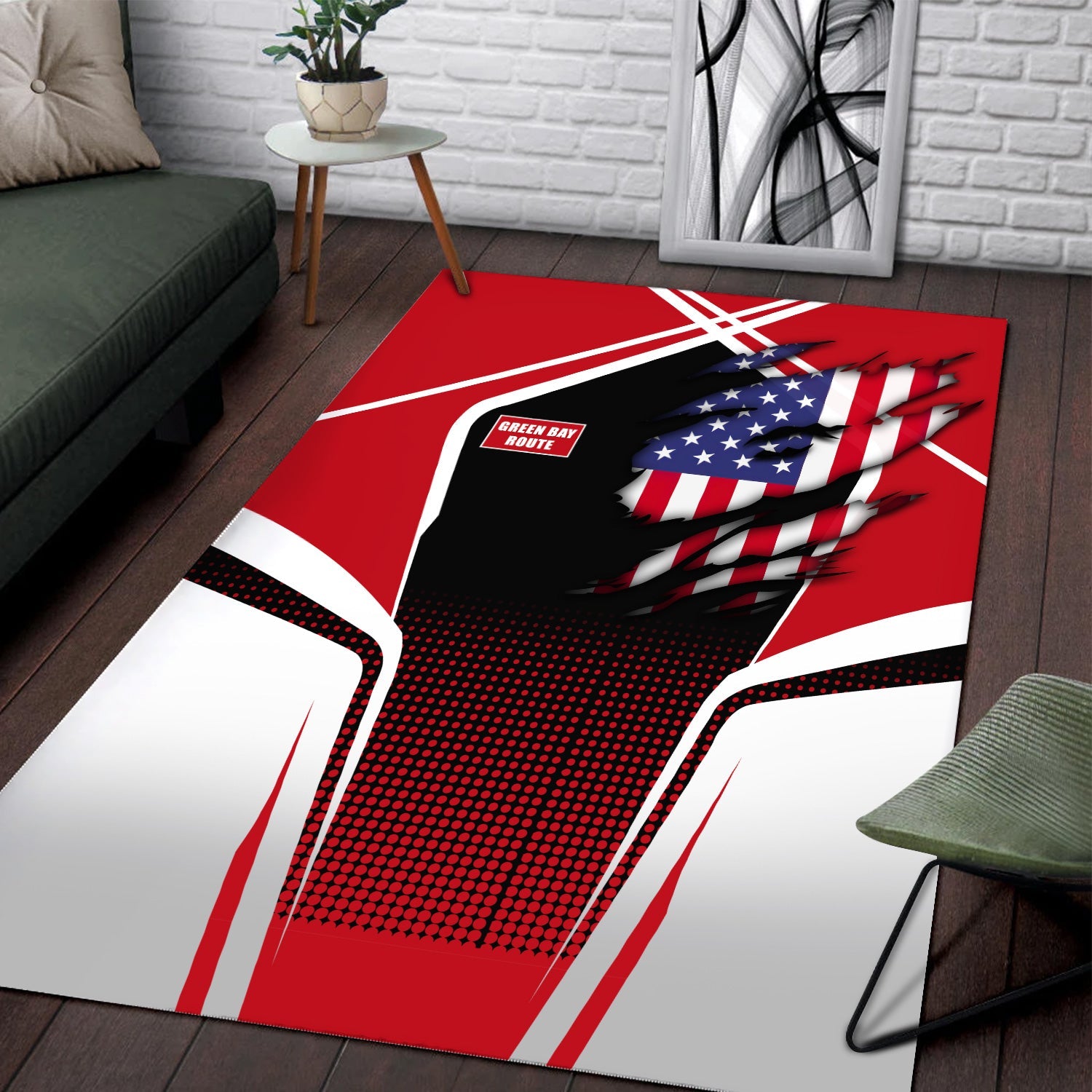Railspirit Personalized Green Bay & Western Railroad Area Rug American Eagle Vintage Train Rug