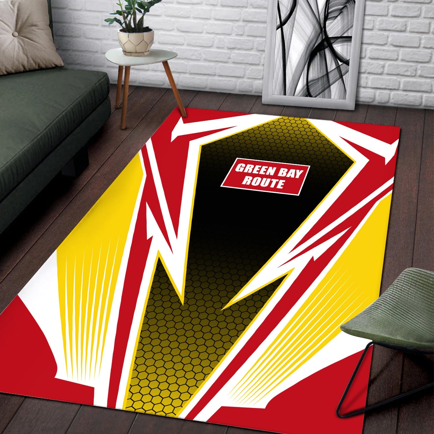 Railspirit Green Bay & Western Railroad Area Rug Lightning Graphic Style Rug Gift Idea For Train Lover