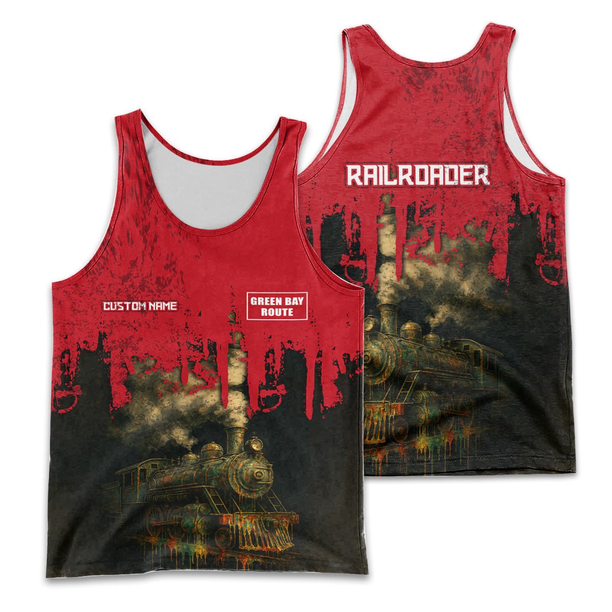 Railspirit Personalized Green Bay & Western Railroad Men Tank Top Vintage Train Art Style Shirt For Locomotive Fans