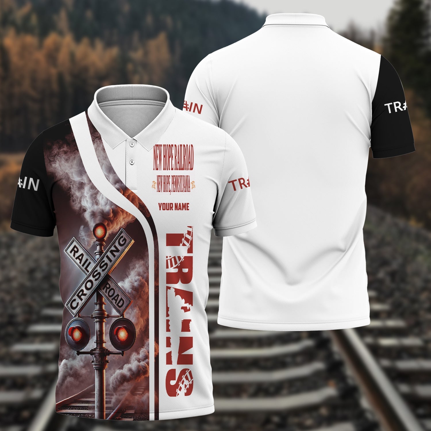 Railspirit Personalized New Hope Railroad Polo Shirt Crossing Railroad Sign American Locomotive Train Shirt All Over Print