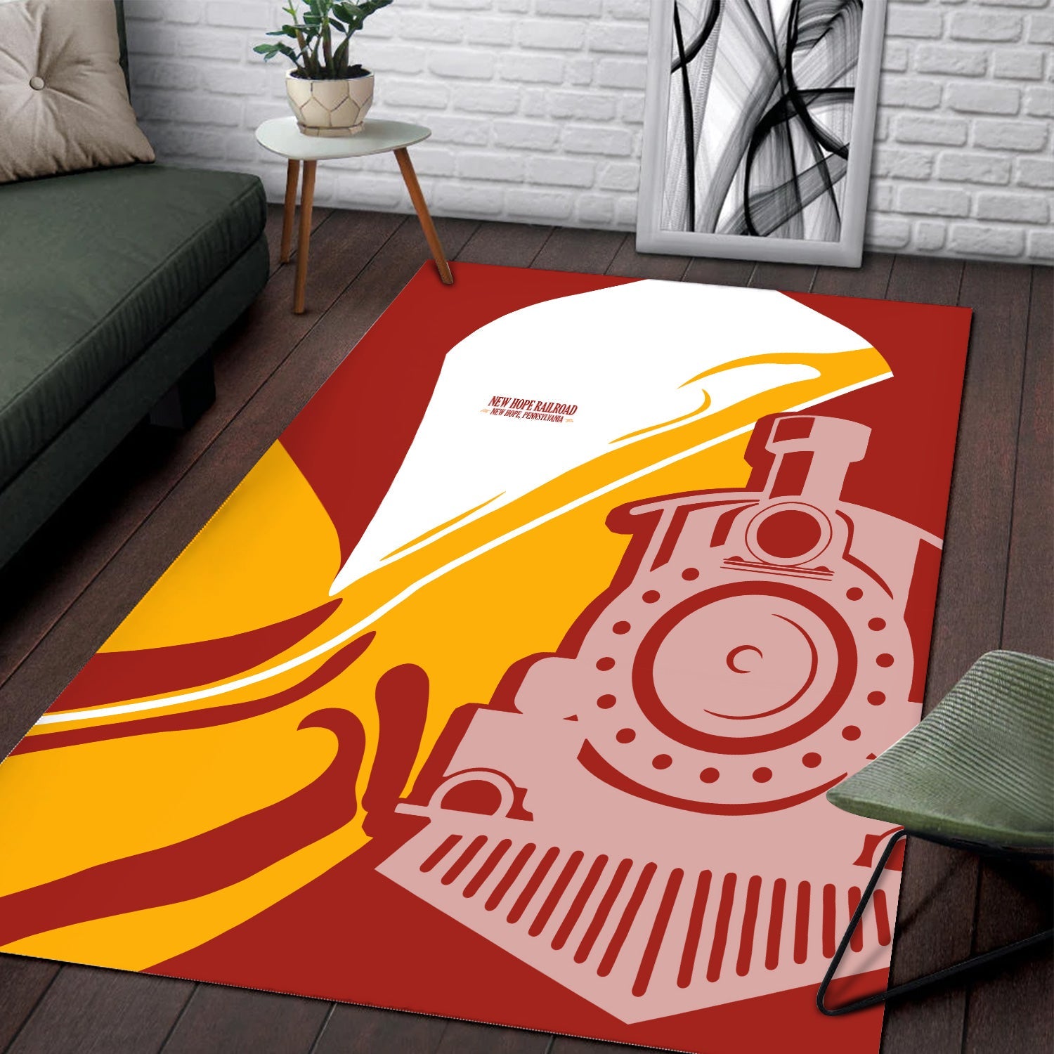 Railspirit New Hope Railroad Area Rug Flame-Inspired Style Rug Gift Idea For Train Lovers