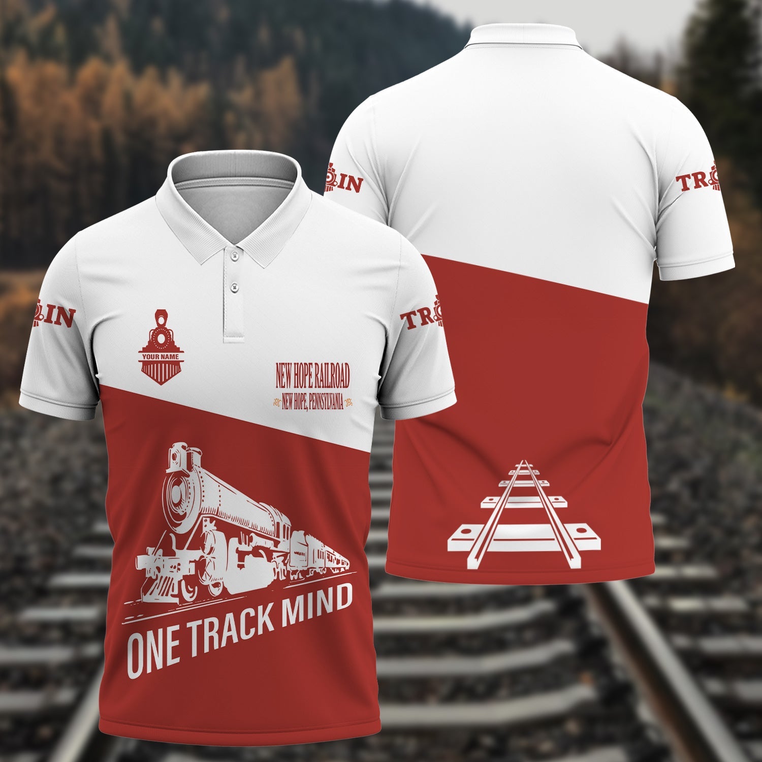 Railspirit Personalized New Hope Railroad Polo Shirt One Track Mind Unisex Train Shirt Gift Idea For Train Lover