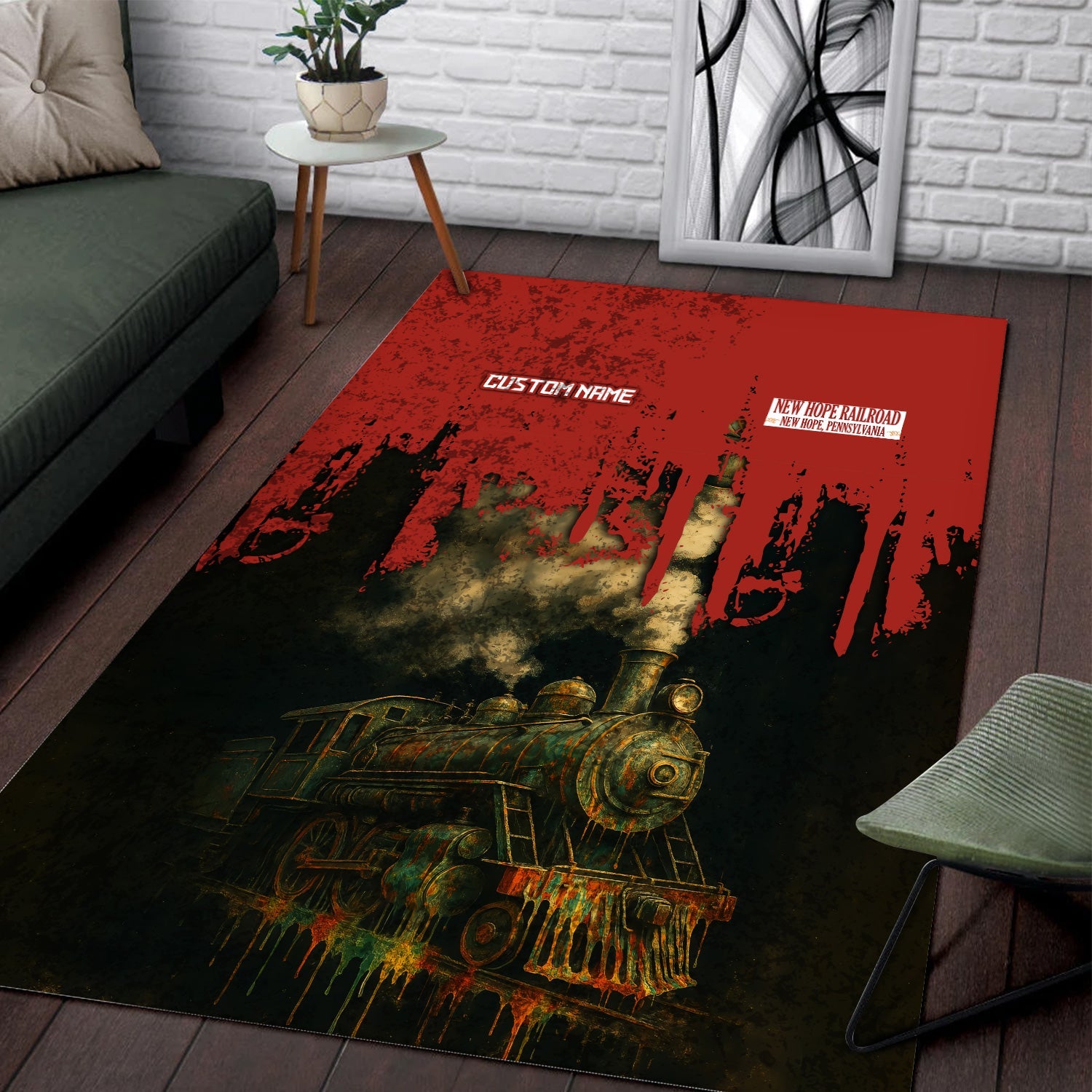 Railspirit Personalized New Hope Railroad Area Rug Vintage Train Art Style Rug For Locomotive Fans