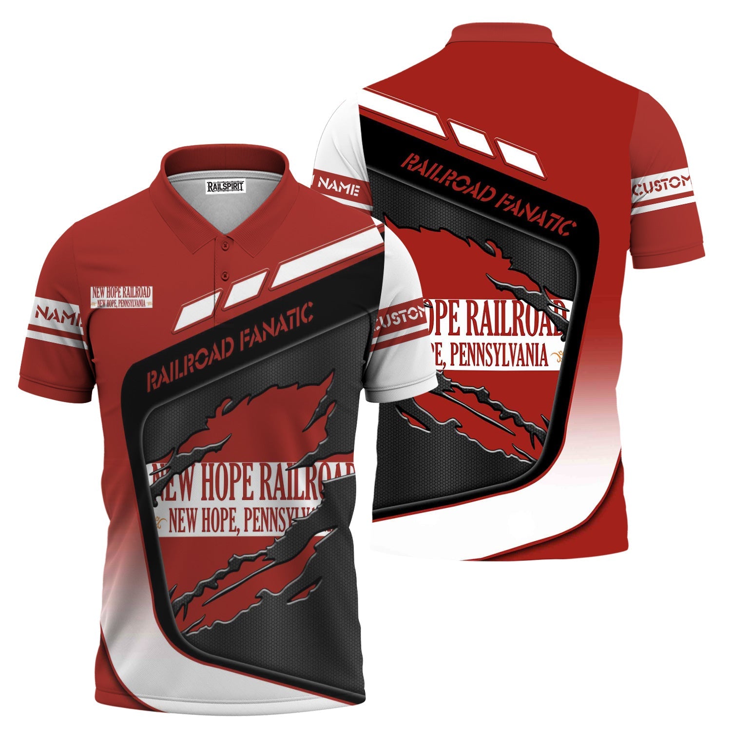 Railspirit Personalized New Hope Railroad Polo Shirt Ripped Texture Style Train Shirt For Railroad Fanatic