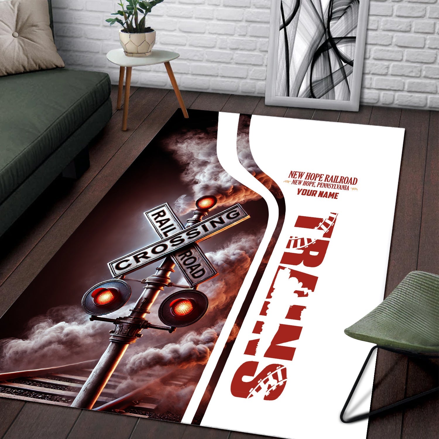 Railspirit Personalized New Hope Railroad Area Rug Railroad Crossing Sign Rug All Over Print
