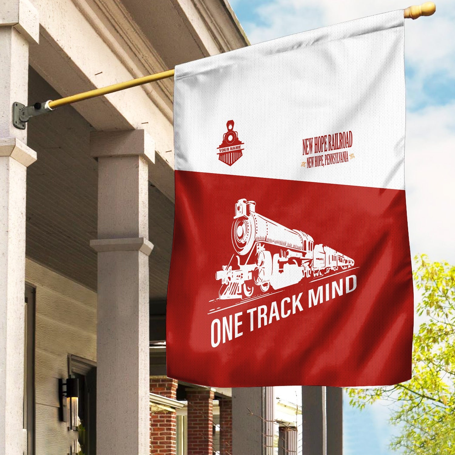 Railspirit Personalized New Hope Railroad Garden Flag One Track Mind Flag Gift Idea For Train Lover
