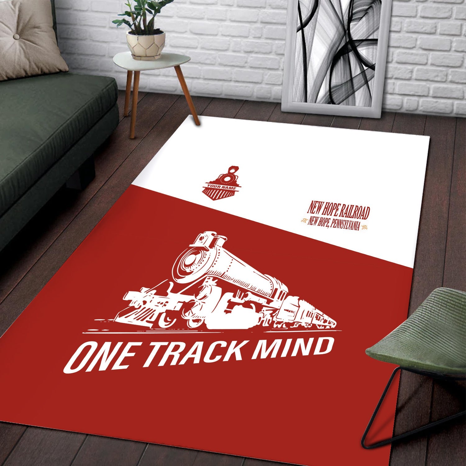 Railspirit Personalized New Hope Railroad Area Rug One Track Mind Train Rug Gift Idea For Train Lover
