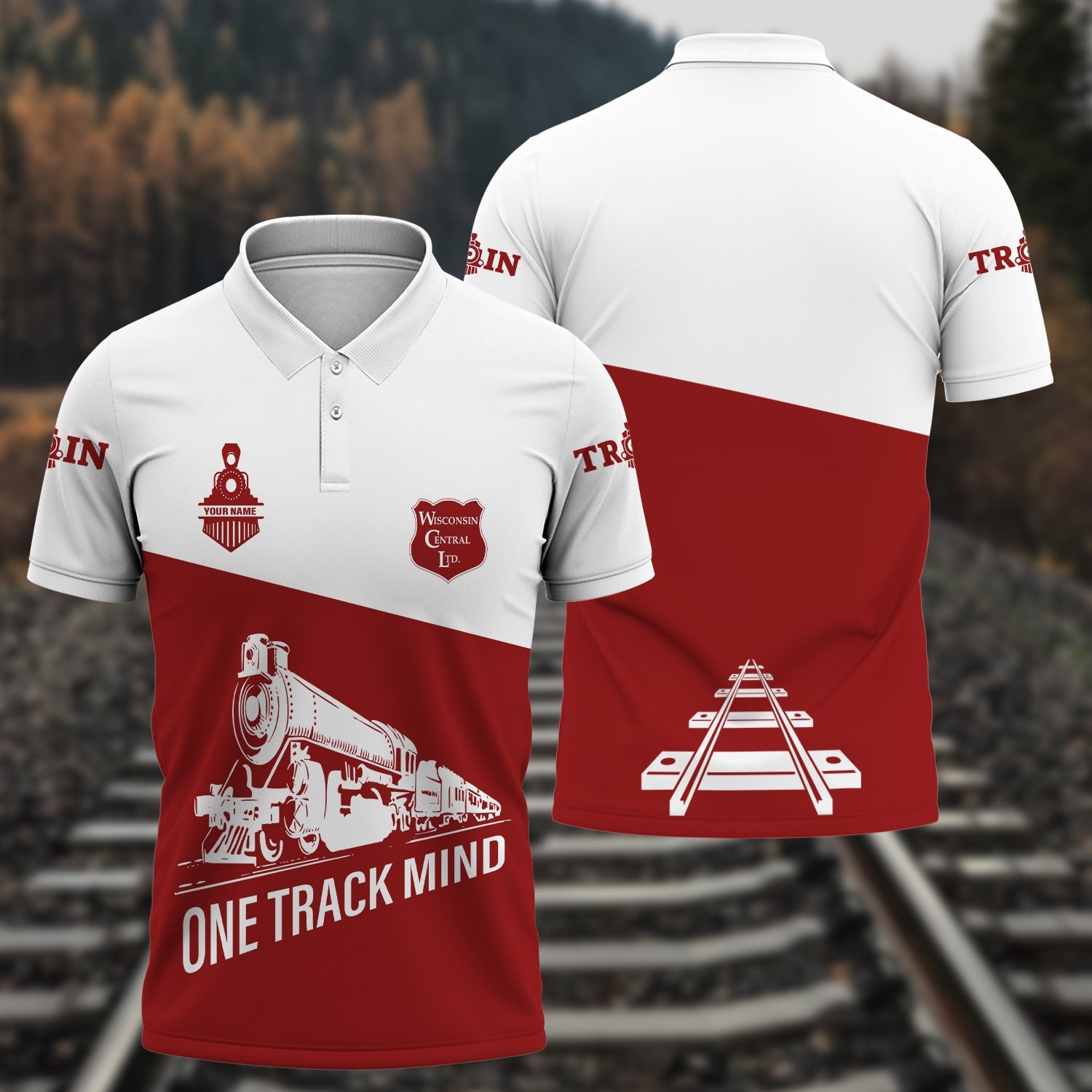 Railspirit Personalized Wisconsin Central Ltd Railroad Polo Shirt One Track Mind Unisex Train Shirt Gift Idea For Train Lover