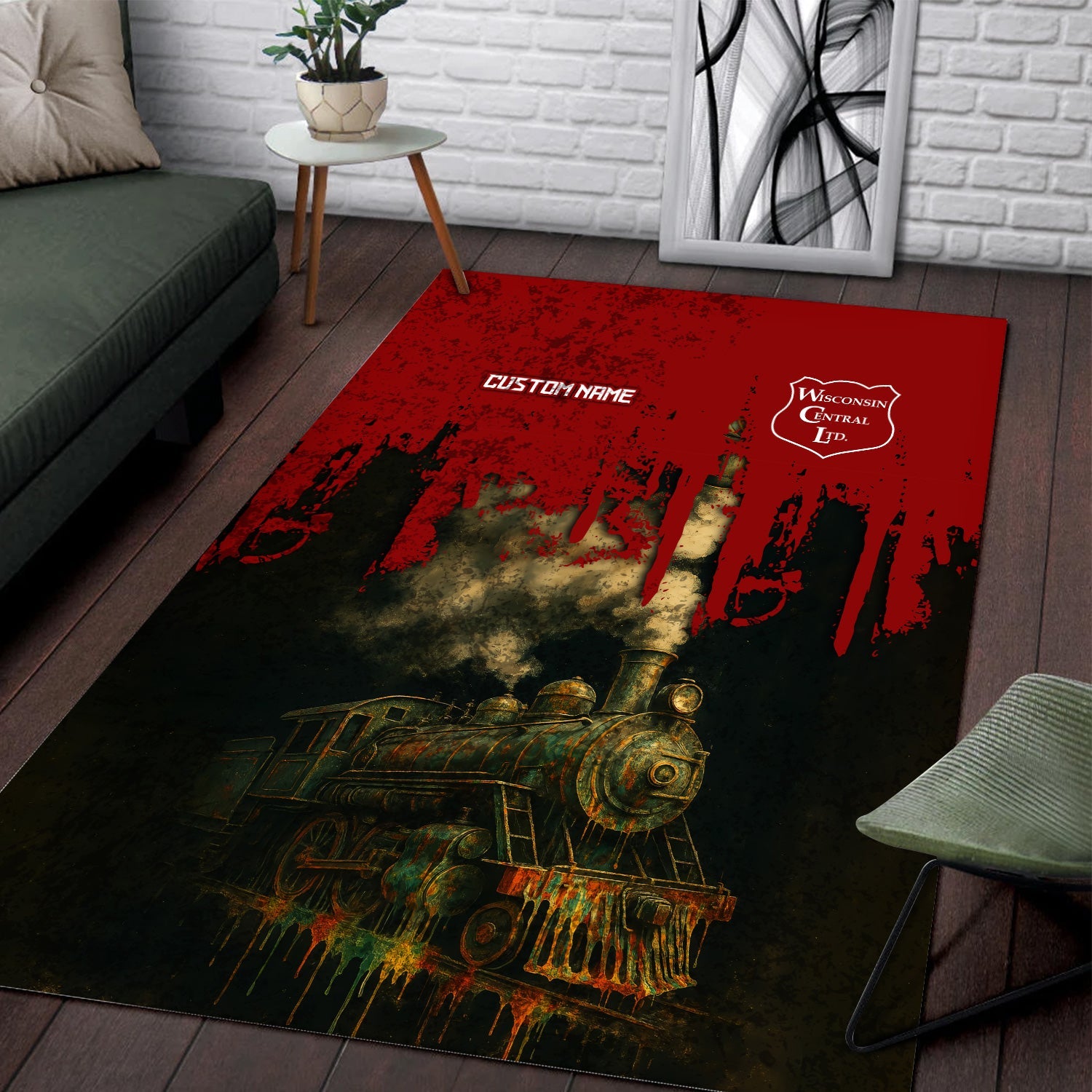 Railspirit Personalized Wisconsin Central Ltd Railroad Area Rug Vintage Train Art Style Rug For Locomotive Fans