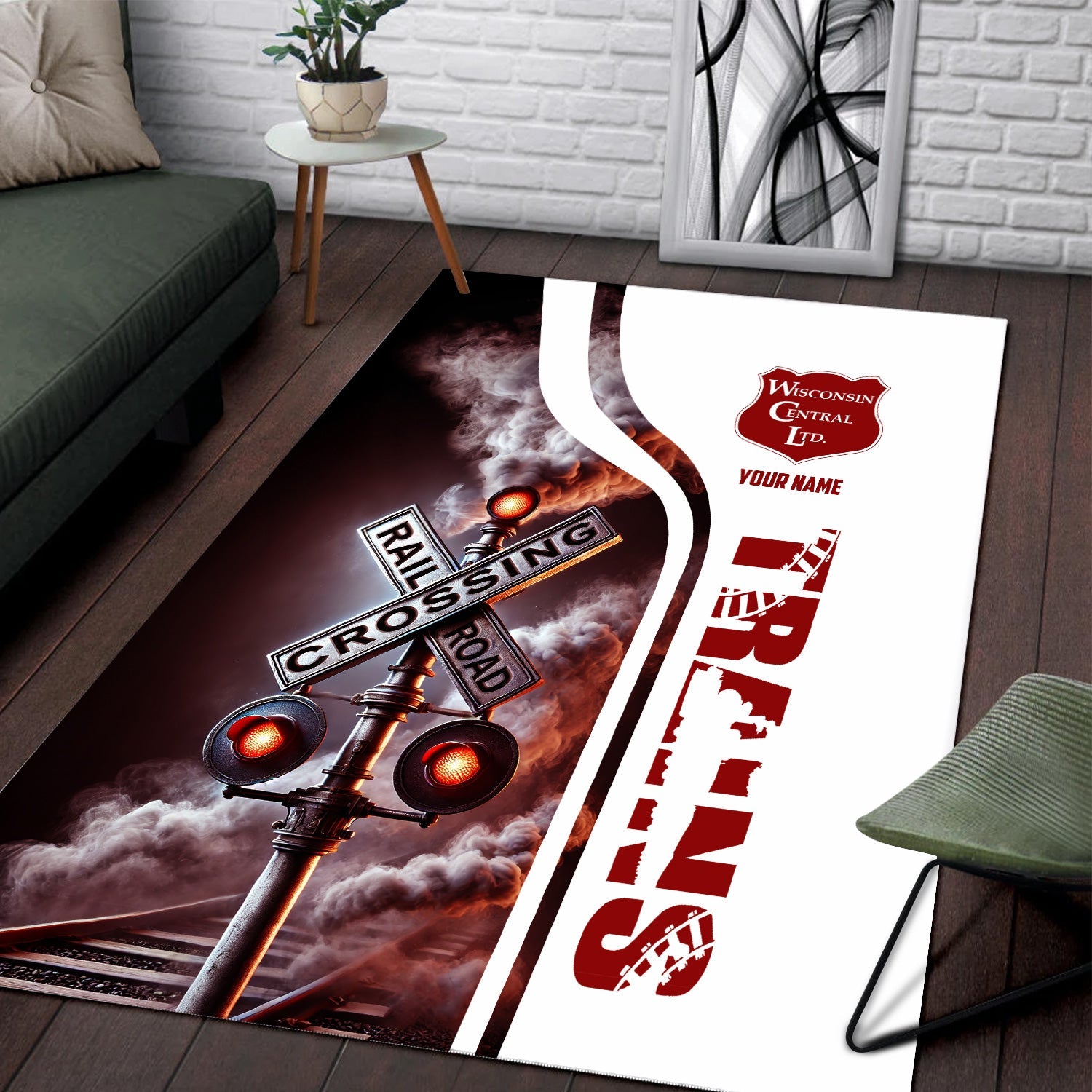 Railspirit Personalized Wisconsin Central Ltd Railroad Area Rug Railroad Crossing Sign Rug All Over Print